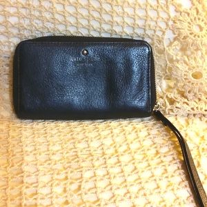 Kate Spade black leather wallet wristlet clutch purse